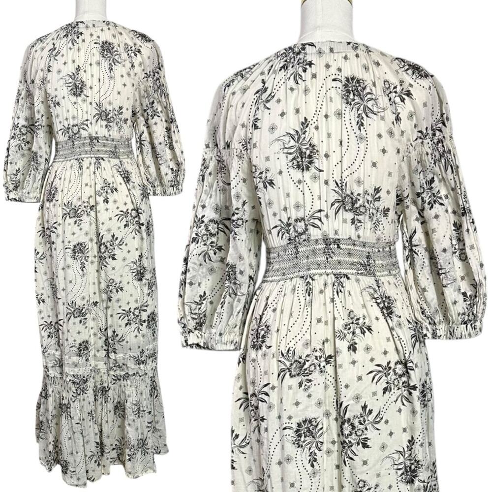 Free People Bohemian Billowy Ethereal Floral Golden Hour Maxi Dress Ivory Medium - Picture 8 of 12
